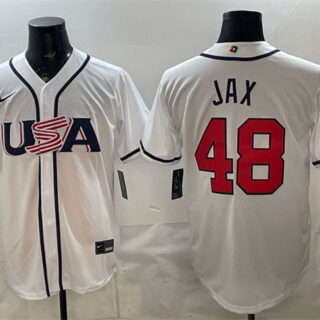 Men's USA Baseball #48 Griffin Jax White 2026 World Baseball Classic Home Stadium Stitched Jersey
