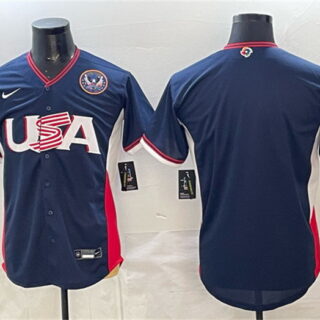 Men's USA Baseball Blank Navy 2026 World Baseball Classic United States 250th Anniversary Patch Road Stadium Stitched Jersey