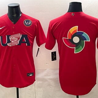 Men's USA Baseball Team Big Logo Red 2026 World Baseball Classic United States 250th Anniversary Patch Stadium Stitched Jersey