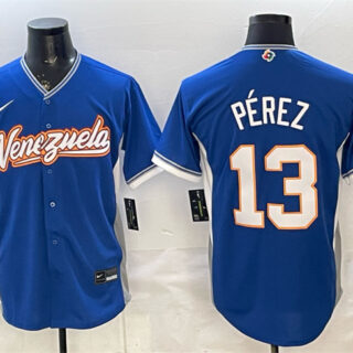 Men's Venezuela Baseball #13 Salvador Perez Royal 2026 World Baseball Classic Road Stadium Stitched Jersey