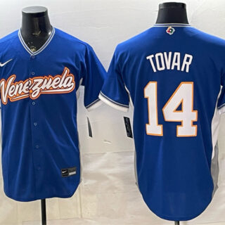 Men's Venezuela Baseball #14 Ezequiel Tovar Royal 2026 World Baseball Classic Road Stadium Stitched Jersey