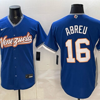 Men's Venezuela Baseball #16 Wilyer Abreu Royal 2026 World Baseball Classic Road Stadium Stitched Jersey