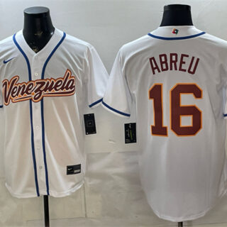 Men's Venezuela Baseball #16 Wilyer Abreu White 2026 World Baseball Classic Home Stadium Stitched Jersey
