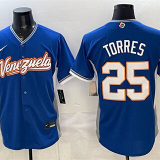 Men's Venezuela Baseball #25 Gleyber Torres Royal 2026 World Baseball Classic Road Stadium Stitched Jersey