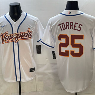 Youth Venezuela Baseball #25 Gleyber Torres White 2026 World Baseball Classic Home Stadium Stitched Jersey
