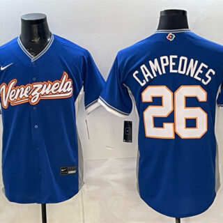 Men's Venezuela Baseball #26 Campeones Royal 2026 World Baseball Classic Road Stadium Stitched Jersey