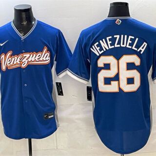 Men's Venezuela Baseball #26 Venezuela Royal 2026 World Baseball Classic Road Stadium Stitched Jersey