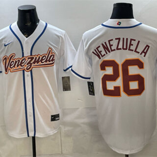 Men's Venezuela Baseball #26 Venezuela White 2026 World Baseball Classic Home Stadium Stitched Jersey