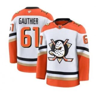 Men's Anaheim Ducks #61 Cutter Gauthier Fanatics Branded Away White Premium Stitched Jersey