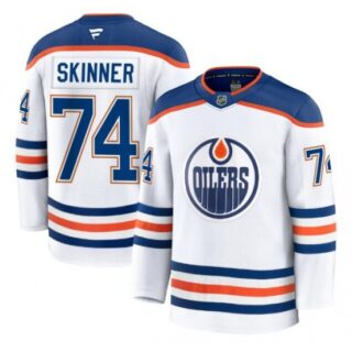 Men's Edmonton Oilers #74 Stuart Skinner Fanatics White 2024-25 Away Premium Jersey