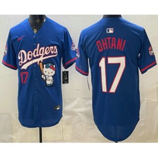 Men's Los Angeles Dodgers #17 Shohei Ohtani Blue Hello Kitty 2025 World Series Champions Limited Jersey