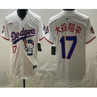 Men's Los Angeles Dodgers #17 Shohei Ohtani White Japanese Hello Kitty 2025 World Series Champions Limited Jersey