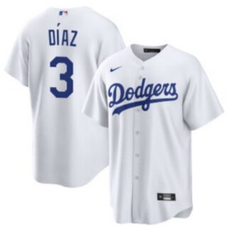 Men's Los Angeles Dodgers #3 Edwin Diaz White Cool Base Stitched Baseball Jersey