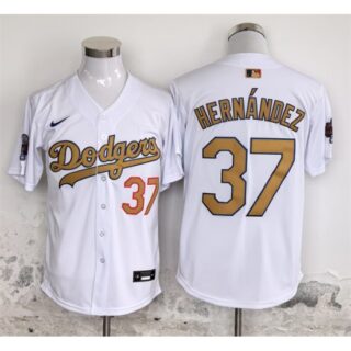 Men's Los Angeles Dodgers #37 Teoscar Hernandez White Gold 2025 Cool Base Stitched Baseball Jersey