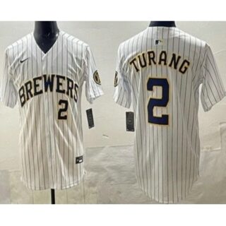 Men's Milwaukee Brewers #2 Brice Turang White Limited Jersey
