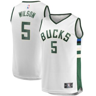 Men's Milwaukee Bucks #5 D.J. Wilson Fast Break White Jersey