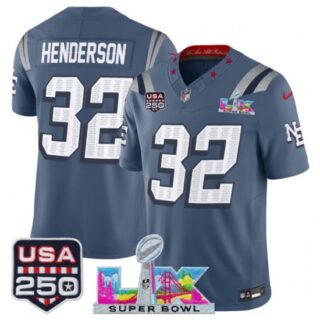 Men's New England Patriots #32 TreVeyon Henderson Storm Blue 2025 F.U.S.E. Super Bowl LX and USA 250 Rivalries Vapor Limited Football Stitched Jersey