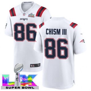 Men's New England Patriots #86 Efton Chism III White 2025 2026 Super Bowl LX F U S E Stitched Jersey