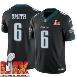 Men's Philadelphia Eagles DeVonta Smith #6 Black 2024 2025 Super Bowl LIX F U S E Stitched NFL Jersey