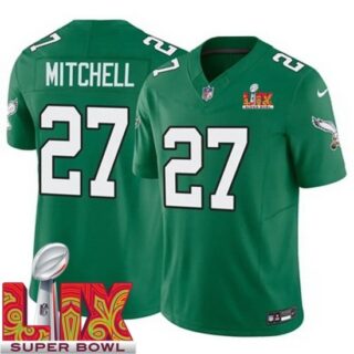 Men's Philadelphia Eagles Quinyon Mitchell #27 Kelly Green 2024 2025 Super Bowl LIX F U S E Stitched NFL Jersey