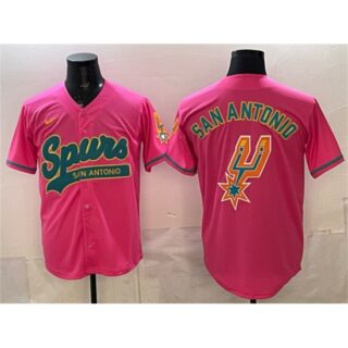 Men's San Antonio Spurs Team Big Logo Pink Stitched Baseball Jersey