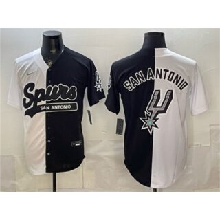 Men's San Antonio Spurs Team Big Logo White Black Stitched Jersey