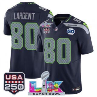Men's Seattle Seahawks #80 Steve Largent Navy 2025 F.U.S.E. Super Bowl LX And 50th Season and USA 250 Vapor Limited Football Stitched Jersey
