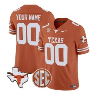 Men's Texas Longhorns Active Player Custom Orange F.U.S.E. State Map & SEC Patch Stitched Jersey