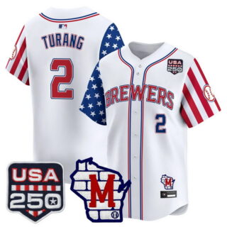 Men's Milwaukee Brewers #2 Brice Turang America250 Edition Vapor Premier Limited Jersey All Stitched White