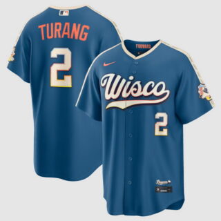 Men's Brice Turang #2 Milwaukee Brewers 2026 City Connect Stadium Jersey Mineral Blue
