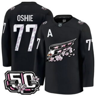 Men's Washington Capitals #77 T.J. Oshie 50th Anniversary Cherry Blossom Premium Black Jersey - All Stitched