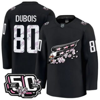 Men's Washington Capitals #80 Pierre-Luc Dubois 50th Anniversary Cherry Blossom Premium Black Jersey - All Stitched