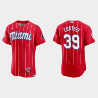 Miami Marlins #39 John Curtiss Men's Nike 2021 City Connect Authentic MLB Jersey Red