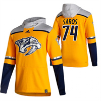 Nashville Predators #74 Juuse Saros Reverse Retro Pullover Hoodie Gold