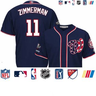Nationals #11 Ryan Zimmerman Navy Blue Cool Base 2019 World Series Champions Stitched Youth Baseball Jersey