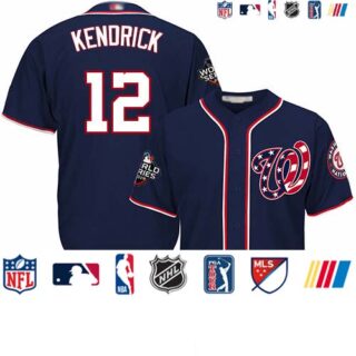 Nationals #12 Howie Kendrick Navy Blue Cool Base 2019 World Series Champions Stitched Baseball Jersey