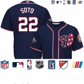 Nationals #22 Juan Soto Blue Cool Base 2019 World Series Bound Stitched Youth Baseball Jersey