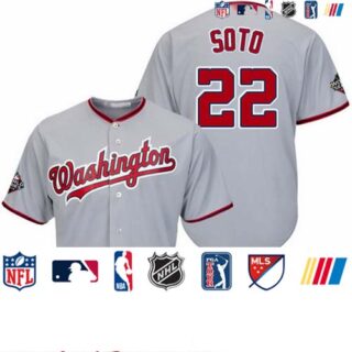 Nationals #22 Juan Soto Grey Cool Base 2019 World Series Bound Stitched Youth Baseball Jersey
