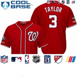 Nationals #3 Michael Taylor Red New Cool Base 2019 World Series Champions Stitched Baseball Jersey