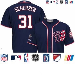 Nationals #31 Max Scherzer Blue Cool Base 2019 World Series Champions Stitched Youth Baseball Jersey