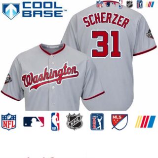 Nationals #31 Max Scherzer Grey Cool Base 2019 World Series Bound Stitched Youth Baseball Jersey