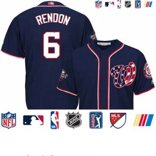 Nationals #6 Anthony Rendon Navy Blue Cool Base 2019 World Series Bound Stitched Youth Baseball Jersey