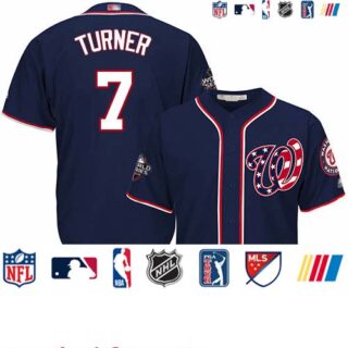 Nationals #7 Trea Turner Navy Blue Cool Base 2019 World Series Bound Stitched Youth Baseball Jersey