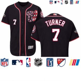 Nationals #7 Trea Turner Navy Blue Flexbase Authentic Collection 2019 World Series Bound Stitched Baseball Jersey