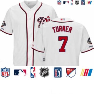 Nationals #7 Trea Turner White Cool Base 2019 World Series Champions Stitched Youth Baseball Jersey