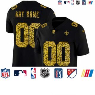 New Orleans Saints Custom Men's Nike Leopard Print Fashion Vapor Limited NFL Jersey Black