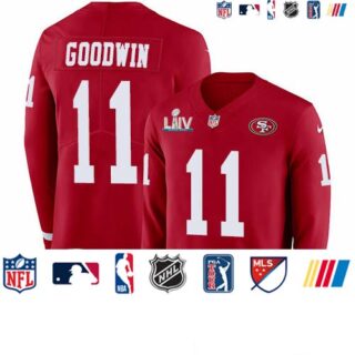 Nike 49ers #11 Marquise Goodwin Red Super Bowl LIV 2020 Team Color Men's Stitched NFL Limited Therma Long Sleeve Jersey