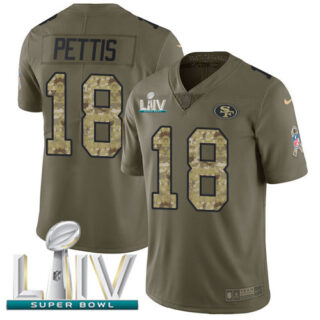 Nike 49ers #18 Dante Pettis Olive Camo Super Bowl LIV 2020 Men's Stitched NFL Limited 2017 Salute To Service Jersey