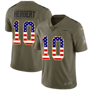 Nike Chargers #10 Justin Herbert Olive USA Flag Men's Stitched NFL Limited 2017 Salute To Service Jersey
