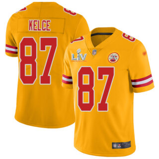 Nike Chiefs #87 Travis Kelce Gold Youth Super Bowl LV Bound Stitched NFL Limited Inverted Legend Jersey